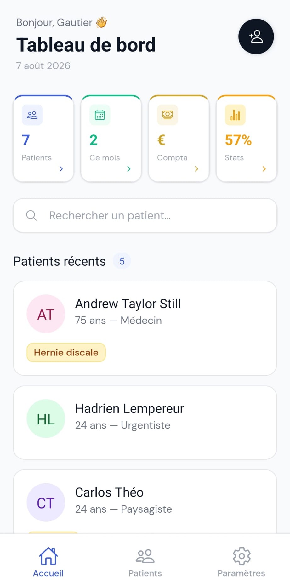 Tableau de bord MyOsteo